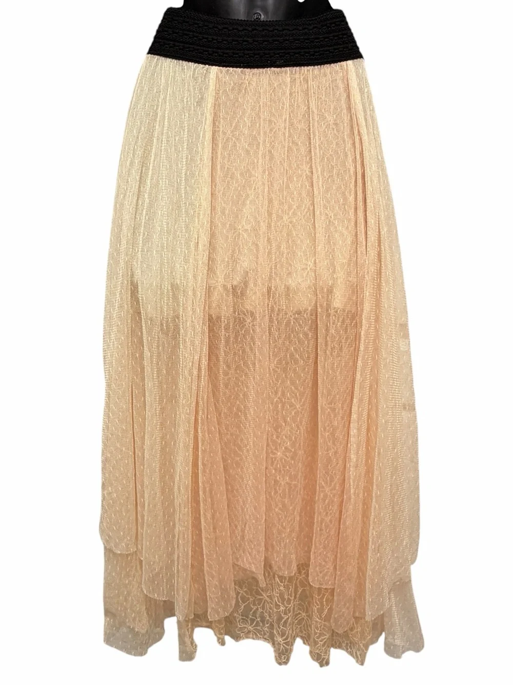 Free People XS Y2K Boho Layered Lace Mesh Handkerchief Midi Skirt